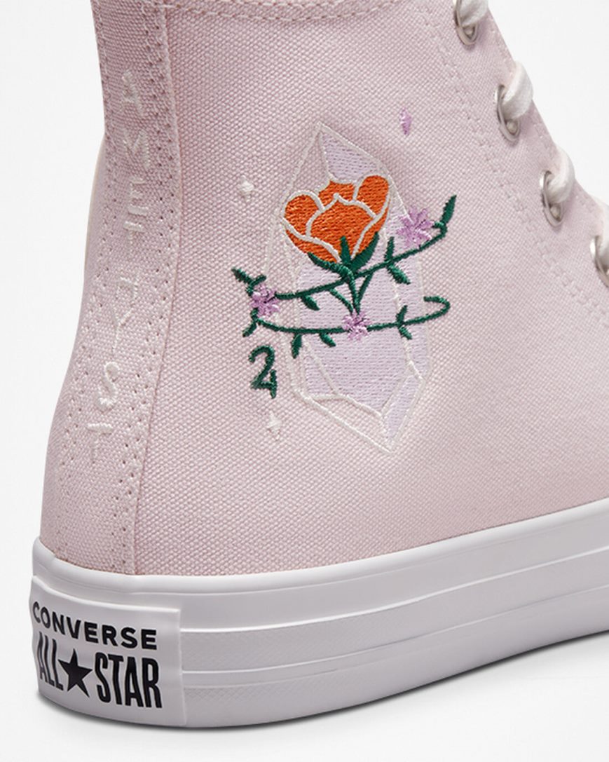 Tenis Converse Chuck Taylor All Star Embroidered Crystals Cano Alto Feminino Rosa Branco | PT Q049871